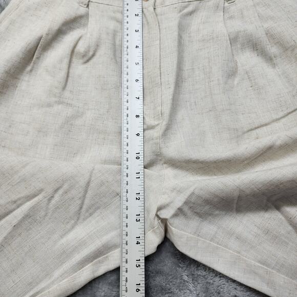 Vintage Sag Harbor Pants Womens 12 Tan Linen Blend Pleated High Rise Tapered - Picture 8 of 11